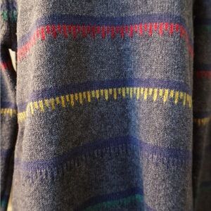 Red and Gray Crewneck Sweater with Striking Stripes HBC Hudson Bay stripes Vinta